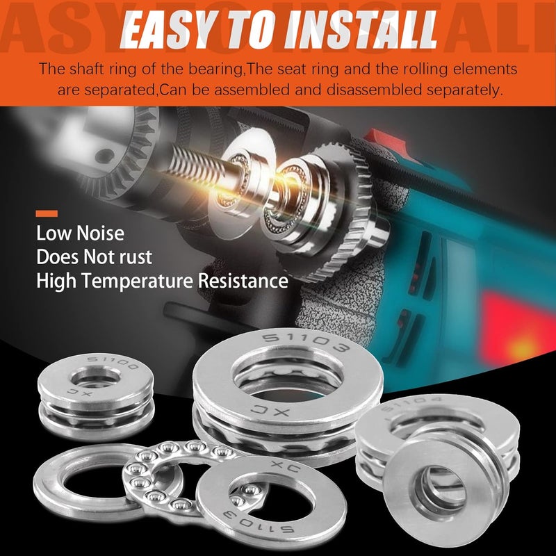 Tanstic 9Pcs Thrust Ball Bearings 10MM 17MM 20MM Bore 24MM 30MM 35MM OD 9MM 10MM Thick, Chrome Steel Single Row Roller Thrust Precision Axial Ball Bearings for Oven Turntable Jack Pump Rotating - Image 5